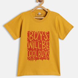 BRATMA Kids Mustard Yellow & Red Typography Printed Cotton T-shirt-picture-18