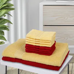 BIANCA Set Of 10 Red & Yellow Solid Cotton Towels-9