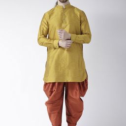 DEYANN Men Mustard & Orange Solid Kurta with Patiala-image-38