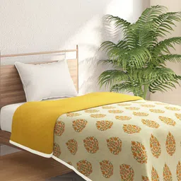 Portico New York White & Yellow Ethnic Motifs AC Room 120 GSM Single Bed Dohar-image-48