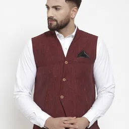 KLOTTHE Men Maroon Solid Pure Cotton Nehru Jacket-37