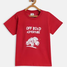 BRATMA Kids Red & White Typography Printed Cotton T-shirt-image-53