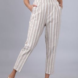 Tokyo Talkies Women Beige & Off-White Regular Fit Striped Regular Trousers-picture-12