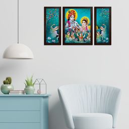 WENS Set of 3 Blue & Yellow Radha Krishna Wall Paintings-8