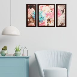 WENS Pink & White Set of 3 Floral Art MDF Wall Paintings-1