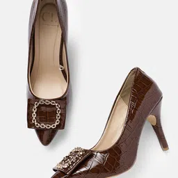 Carlton London Croc Textured Slim Heeled Pumps-picture-7