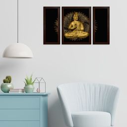 WENS Set Of 3 Black & Yellow Buddha MDF Wall Paintings-19