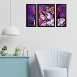 WENS Purple & Red Set of 3 Radhe Krishna With Gopia MDF Wall Paintings-10