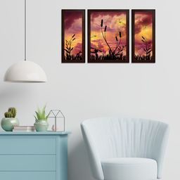 WENS Set of 3 Yellow & Black Nature MDF Wall Arts-52