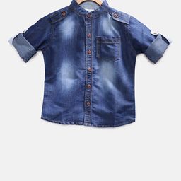 TONYBOY Boys Blue Regular Fit Solid Casual Denim Shirt-image-102