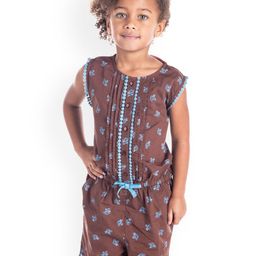 Cherry Crumble Girls Brown & Blue Printed Romper-image-29