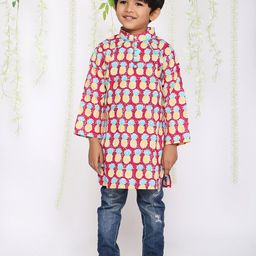 KID1 Boys Printed Mandarin Collar Pure Cotton Kurta-image-79