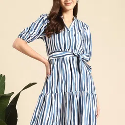 Mast & Harbour Dress Striped Shirt Style Dress Comes With a Belt-image-8