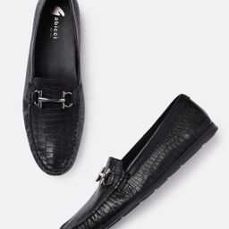 GABICCI Men Black Textured Leather Horsebit Loafers-picture-13