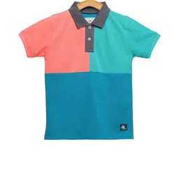 Cherry Crumble Boys Pink Colourblocked Polo Collar T-shirt-image-10