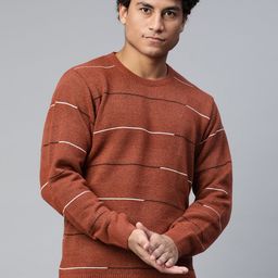 Pierre Carlo Men Rust Brown Striped Striped Pullover-image-27