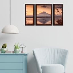 WENS Set of 3 Brown & Beige Beautiful Fugi Mountain MDF Wall Arts-17