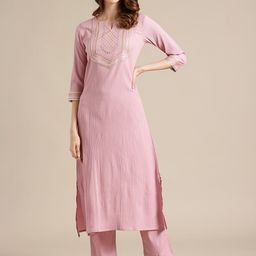 Varanga Women Pink Yoke Design Gotta Patti Crepe Kurta-39