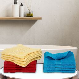 BIANCA Multicoloured Set of 12 Solid 380 GSM Cotton Face Towels-9
