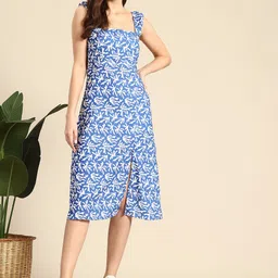 Mast & Harbour Smocked Printed Sheath Midi Dress-picture-14