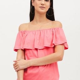 Harpa Women Pink Solid Bardot Top-image-50