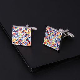 Yellow Chimes Silver-Toned & Red Square Cufflinks-image-59