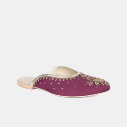 W Women Purple Embellished Fabric Mules-image-59