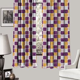 HOUZZCODE White & Yellow Set of 2 Geometric Printed Black Out Window Curtains-15