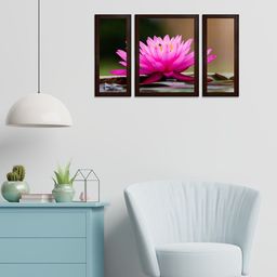 WENS Set of 3 Pink & Brown Lotus MDF Wall Arts-9