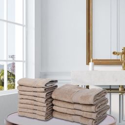 BIANCA Set Of 12 Beige Solid 500 GSM Pure Cotton Zero-Twist Ultra-Fluffy Towels-image-104