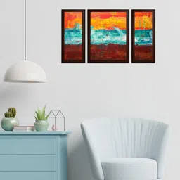 WENS Set of 3 Brown & Blue MDF Wall Arts-4