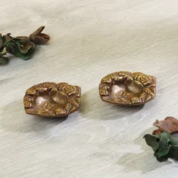 Aapno Rajasthan Set of 2 Brown Rose Design Antique Brass Diya-image-47