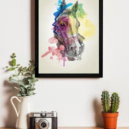 Art Street Beige Colourful Horse UV Wall Art With Wooden Frame-image-27