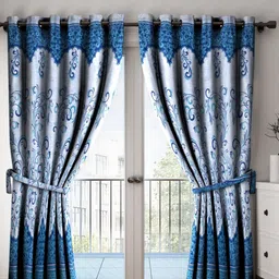 Home Sizzler Blue Set of 2 Floral Long Door Curtain-image-39