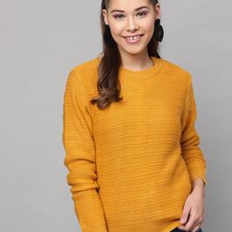 STREET 9 Women Mustard Yellow Self Design Pullover Acrylic Sweater-image-77