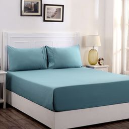 MASPAR Blue Solid 200 TC Cotton 1 Single Bedsheet with 1 Pillow Cover-image-87