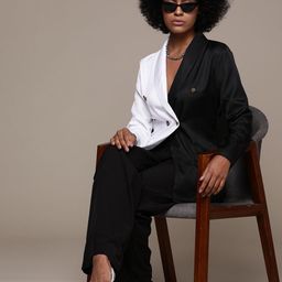 bebe Brighter Basics Colourblocked Shawl Collar Double-Breasted Blazers-15