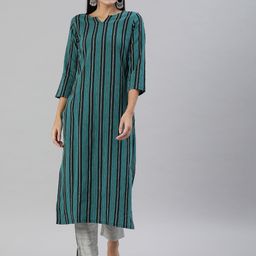 KALINI Teal Striped Kurti-image-15