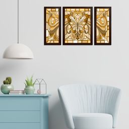 WENS Yellow & Black Set of 3 Waterfall MDF Wall Paintings-18