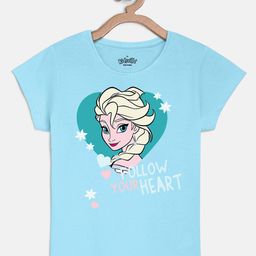 Kids Ville Girls Turquoise Blue Frozen Printed Pure Cotton T-shirt-image-50