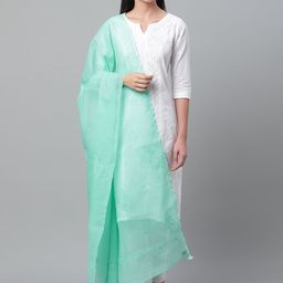 akheri Blue Chikankari Embroidered Cotton Dupatta-picture-32