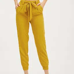 Harpa Women Mustard Yellow Regular Fit Solid Joggers-image-76