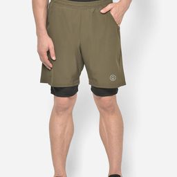 CHKOKKO Men Olive Green Solid Regular Fit Double Layered Running Shorts-picture-18