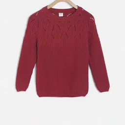 MINI KLUB Girls Red Self Design Cardigan Sweater-image-44