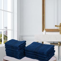BIANCA Set Of 12 Blue Solid 100% Cotton 380 GSM Towel Set-30