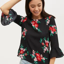 Harpa Women Black Floral Print Top-image-94