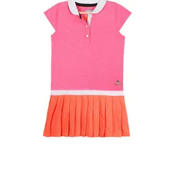 Cherry Crumble Girls Pink & Orange Colourblocked Drop-Waist Dress-image-80