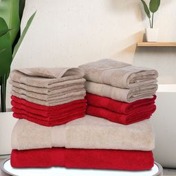 BIANCA Red & Beige 14-Pieces Solid 500 GSM Towel Set-image-4
