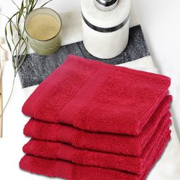 BIANCA Red Set of 4 Solid 500 GSM Cotton Face Towels-6