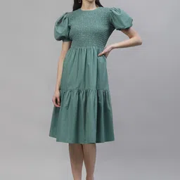 Athena Women Green Solid A-Line Dress-picture-58